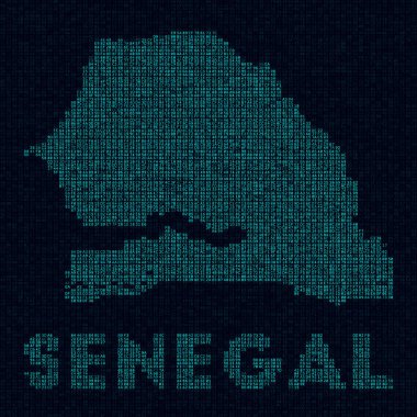 Senegal teknoloji haritası Ülke sembolü Senegal 'in dijital stil siber haritası ve ülke adı Yaratıcı