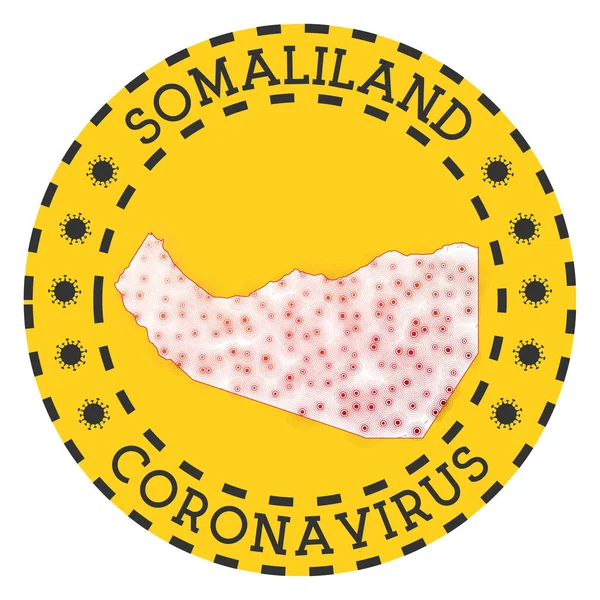 Coronavírus na Somalilândia assinar emblema redondo com forma de Somalilândia Amarelo país trancar —  Vetores de Stock