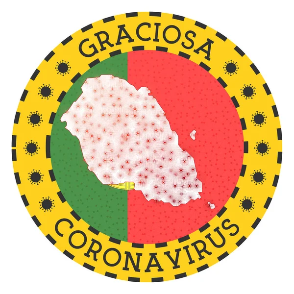 Coronavirus in Graciosa teken Ronde badge met de vorm van Graciosa Geel eiland lock-down embleem — Stockvector