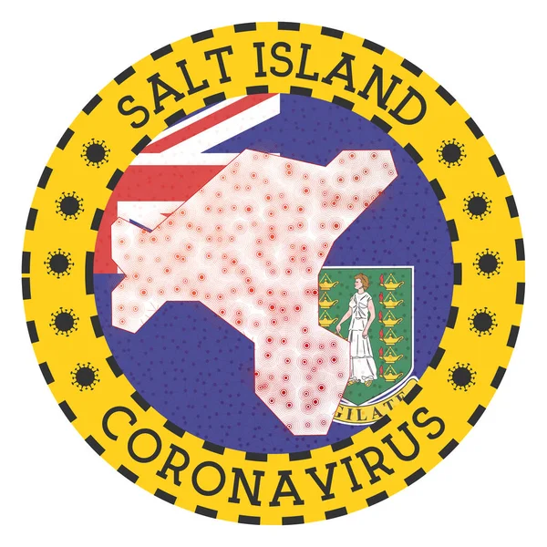 Koronawirus w znaku Salt Island Okrągła odznaka z kształtem Salt Island Żółta wyspa zamek w dół — Wektor stockowy