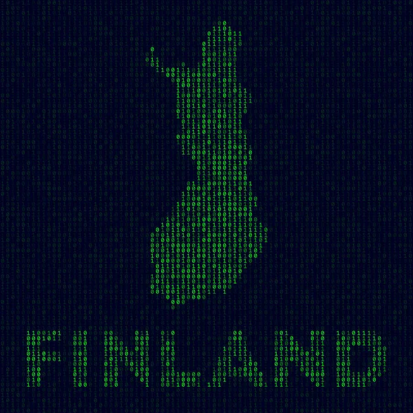 Digitální Finsko logo Země symbol v hackerském stylu Binární kód mapa Finska s názvem země — Stockový vektor