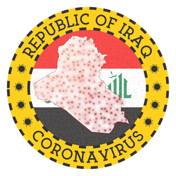 Coronavirus i Republiken Irak tecken Rund bricka med form av Republiken Irak Gul land — Stock vektor