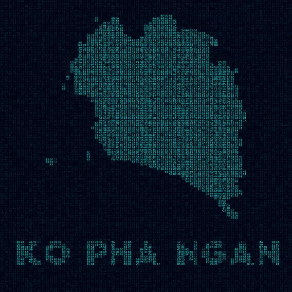 Mapa tecnológico de Ko Pha Ngan Símbolo de isla en estilo digital Mapa cibernético de Ko Pha Ngan con nombre de isla — Vector de stock