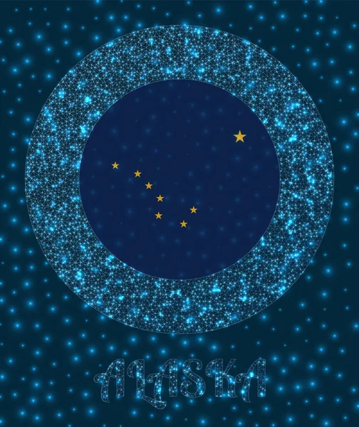 알래스카 원더 포인트 플래그 - 빛나는 네트워크메 쉬 스타일의 플래그 오브 알래스카 주 네트워크 로고 Superb — 스톡 벡터