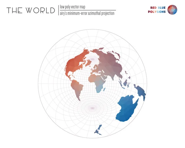 Abstract wereldkaart Airys minimum error azimuthal projectie van de wereld Rood Blauw gekleurd — Stockvector