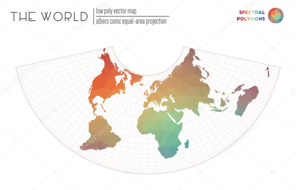 Low poly design of the world Albers conic equalarea projection of the world Spectral colored