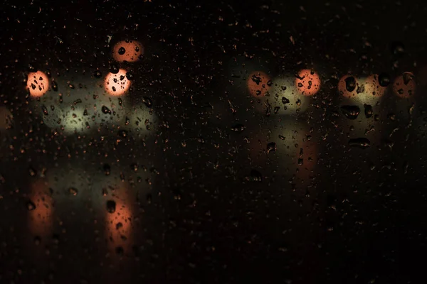 Beautiful Drops Water Glass Street Light Night Blur Background — Stock Photo, Image