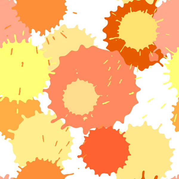 墨や絵の具のスポット、飛び散ったのベクトルの背景、黄色とオレンジ色のシームレス パターン — ストックベクタ