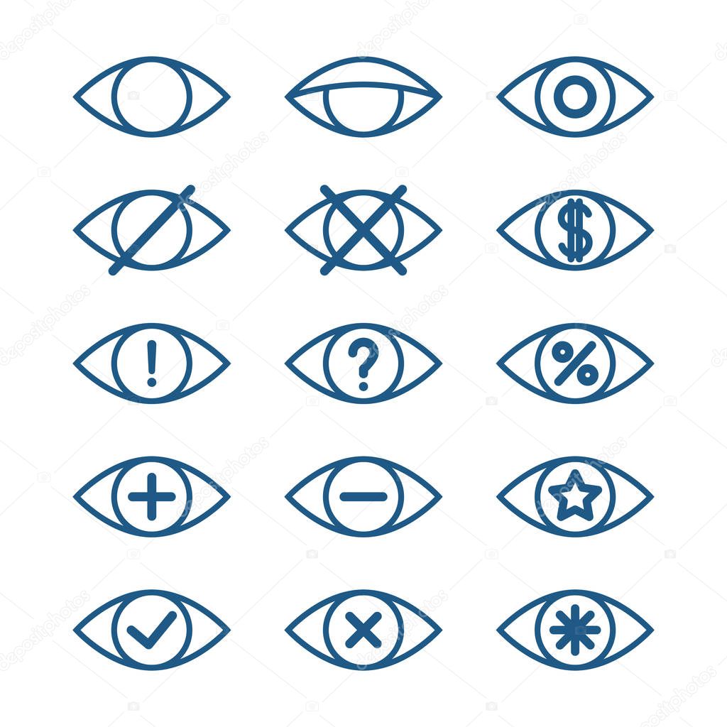 Different eye icons, set of vector eye pictograms