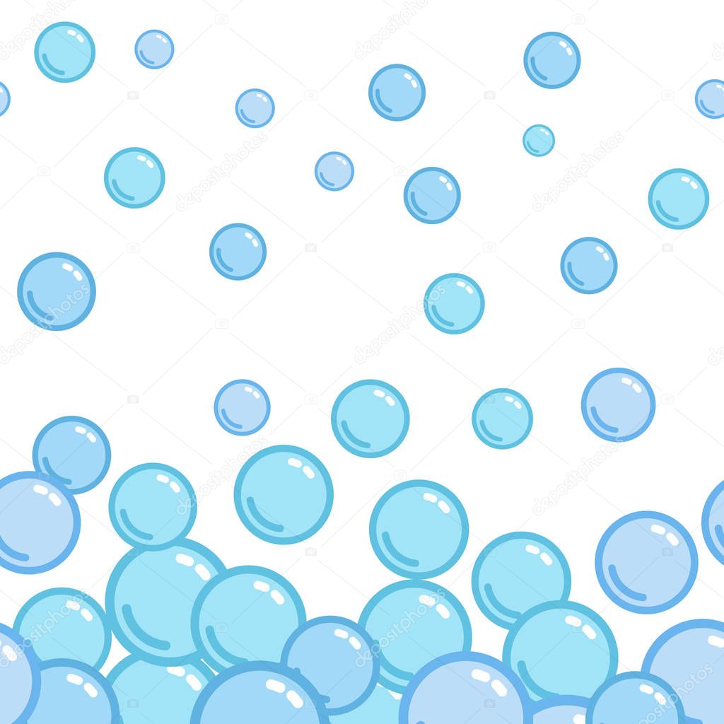 Seamless horizontal pattern with soap bubbles, seamless footer, naive and simple background, blue blob wallpaper