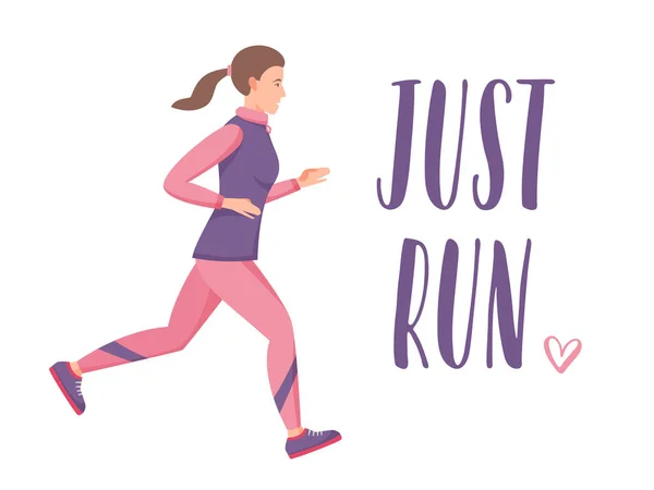 Kvinnor jogging och utbildning, bara köra bokstäver tecken, platt vektor illustration — Stock vektor