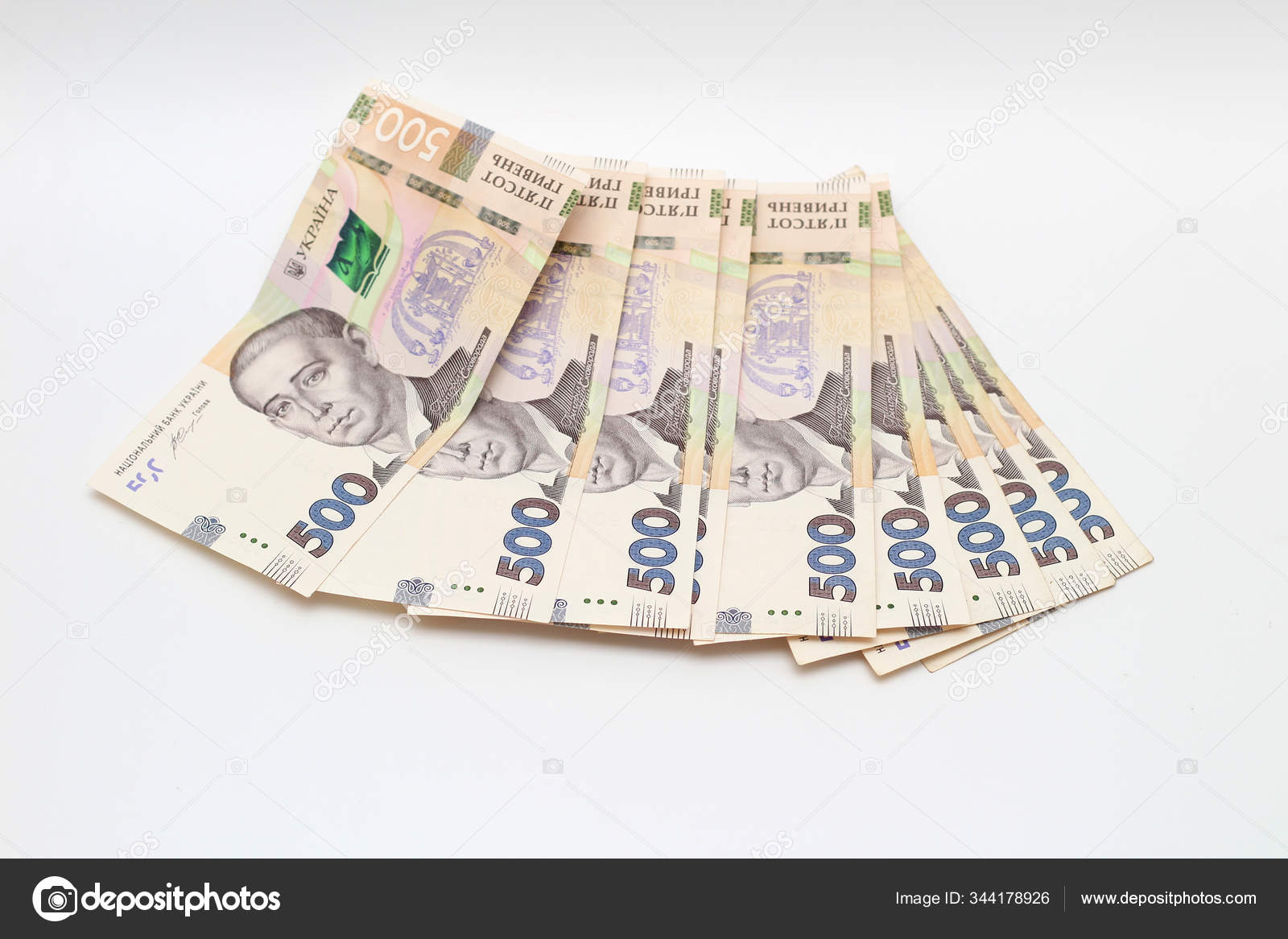 Of new banknotes in denominations of 500 Ukrainian hryvnias isolated on