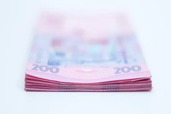 Muchos Billetes Nuevos Denominaciones 200 Hryvnias Ucranianas Aisladas Sobre Fondo — Foto de Stock