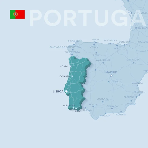 Mapa de Cidades e estradas em Portugal . — Vetor de Stock