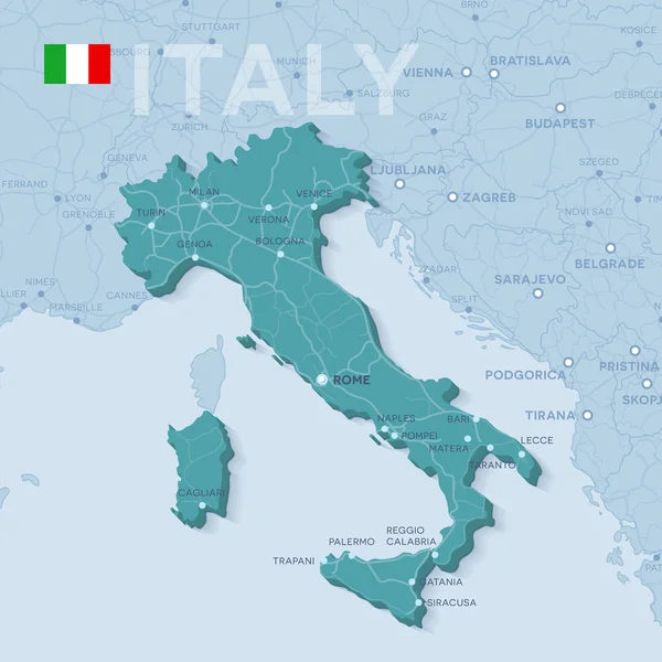 Mapa měst a silnic v Itálii. — Stockový vektor