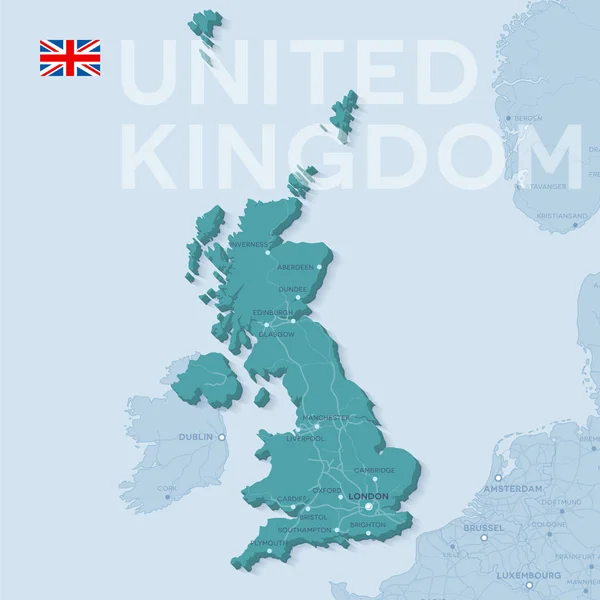 Mapa de ciudades y carreteras en Reino Unido . — Vector de stock