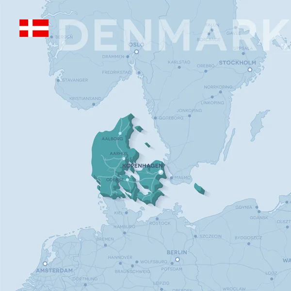 La carte des villes et des routes en Danemark . — Image vectorielle