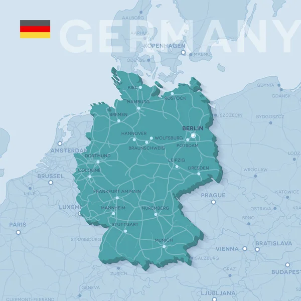 都市とドイツの道の地図. — ストックベクタ