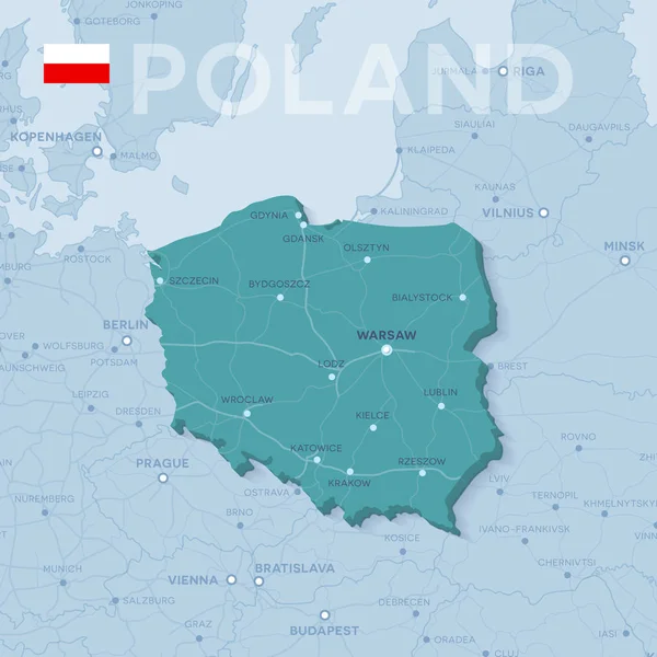 Χάρτης των πόλεων και των δρόμων στην Πολωνία. — Διανυσματικό Αρχείο