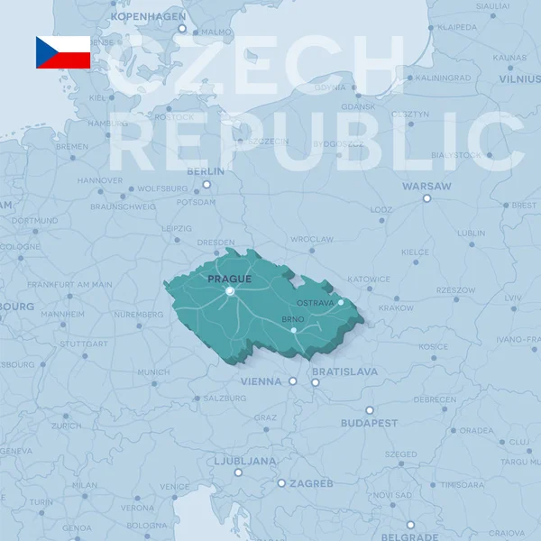 Mapa de ciudades y carreteras en República Checa . — Vector de stock