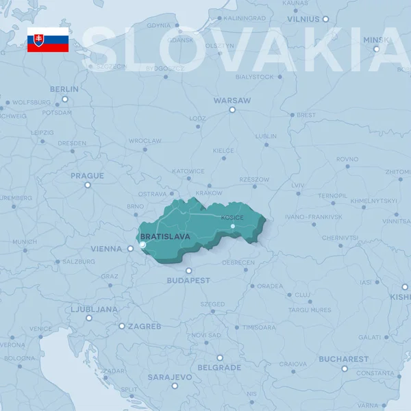 Mapa de ciudades y carreteras en Eslovaquia . — Vector de stock