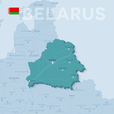 Şehirler ve yollar Belarus Haritası.