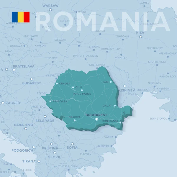 Mapa de ciudades y carreteras en Rumania . — Vector de stock