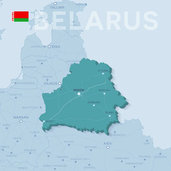 Mapa de ciudades y carreteras en Belarús . — Vector de stock