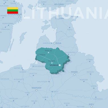 Şehirler ve yollar Litvanya Haritası.