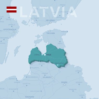 Şehirler ve yollar Letonya Haritası.