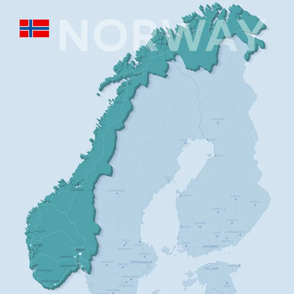 Mapa de ciudades y carreteras en Noruega . — Vector de stock