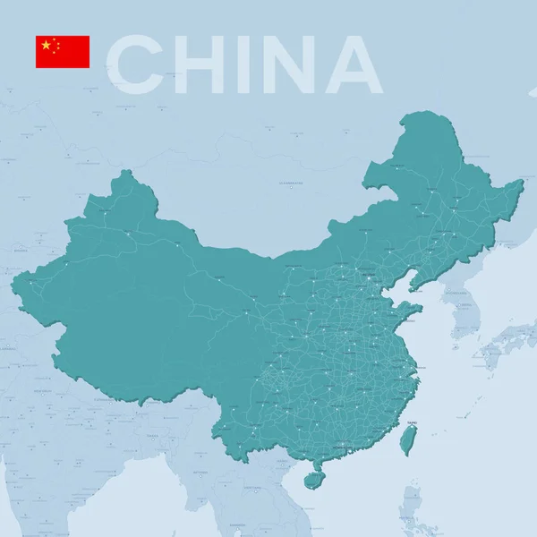 Verctor Mapa de ciudades y carreteras en China . — Vector de stock