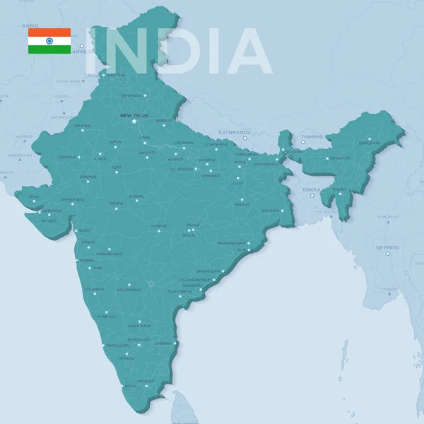 Верктор Карта городов и дорог Индии . — стоковый вектор
