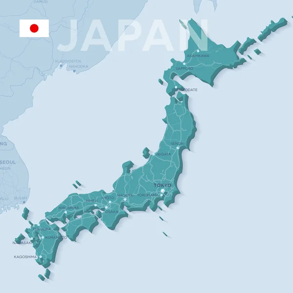 Verctor mapa měst a silnic v Japonsku. — Stockový vektor