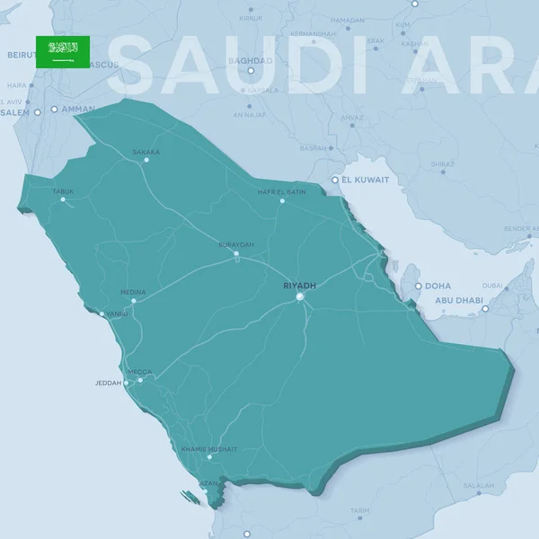 Verctor mapa měst a silnic v Saúdské Arábii. — Stockový vektor