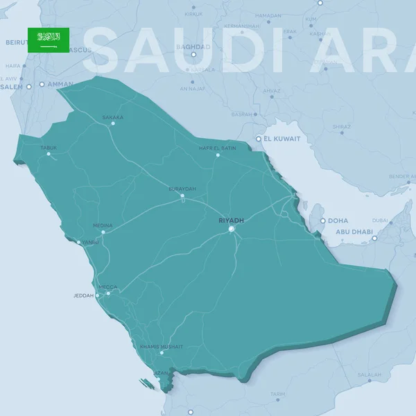 Verctor karta över städer och vägar i Saudiarabien. Stockillustration