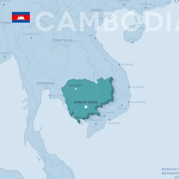 Verctor Carte des villes et des routes au Cambodge . — Image vectorielle