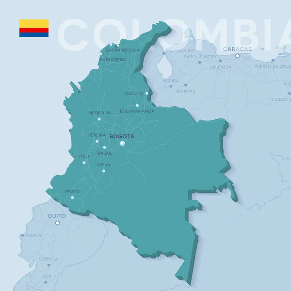 Верктор Карта городов и дорог Колумбии . Стоковая Иллюстрация