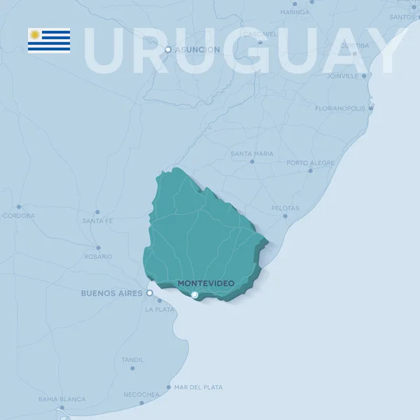 Verctor kaart van steden en wegen in Uruguay. — Stockvector