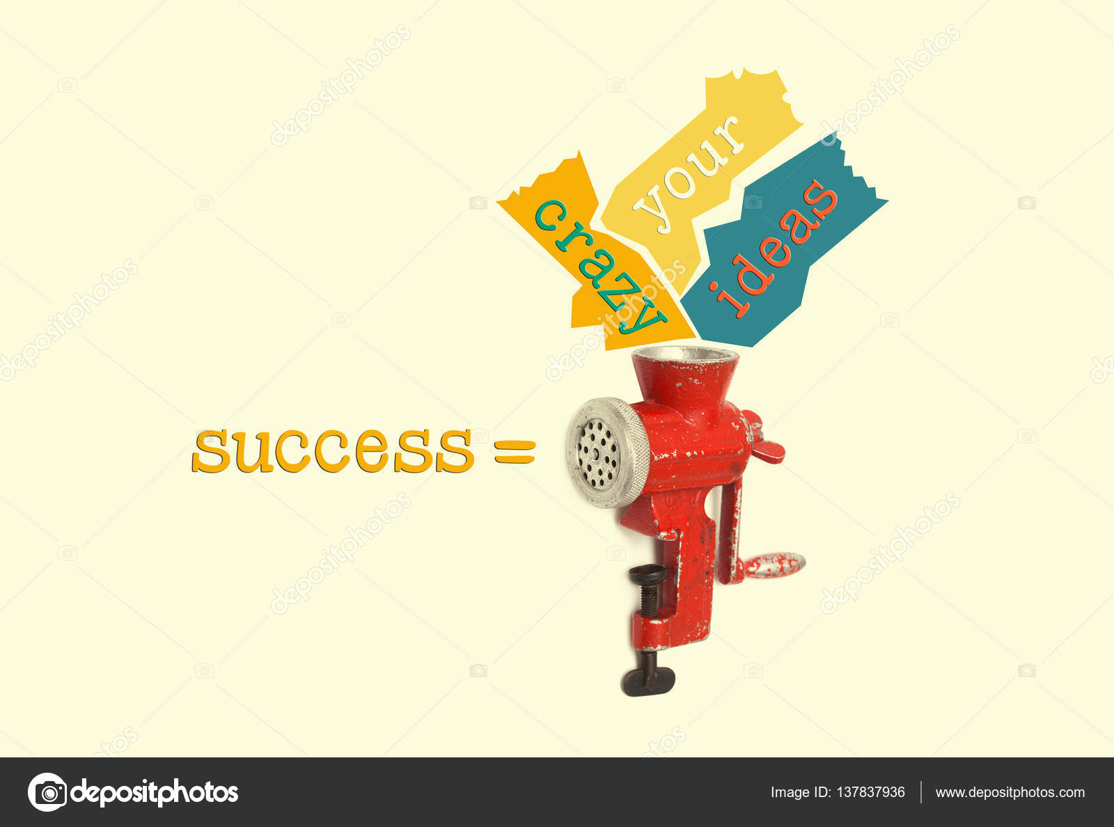 Winner concept. Retro meat grinder with colorful phrase Your crazy