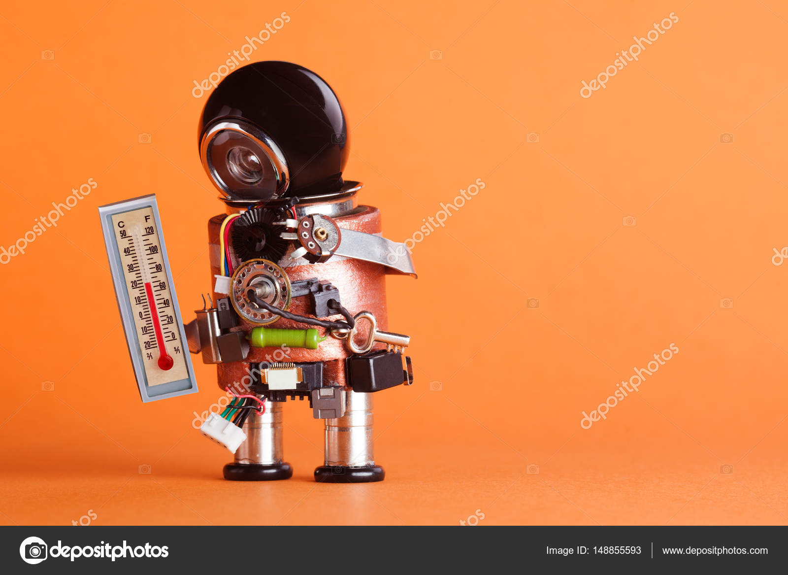 Weather Forecaster Robot Looking Thermometer Comfort Room