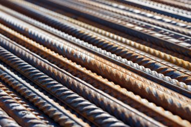 Çelik Bar arka plan takviye, Beton inşaat iş için demir. Metal armatür. Takviye armatür oluşturmak için çelik çubukları.