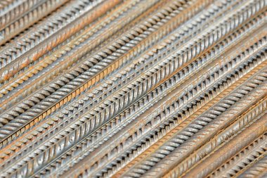 Çelik Bar arka plan takviye, Beton inşaat iş için demir. Metal armatür. Takviye armatür oluşturmak için çelik çubukları.