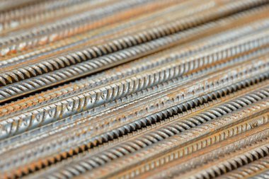 Çelik Bar arka plan takviye, Beton inşaat iş için demir. Metal armatür. Takviye armatür oluşturmak için çelik çubukları.