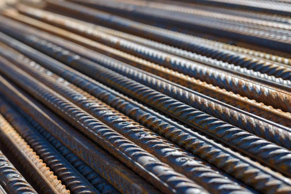 Çelik Bar arka plan takviye, Beton inşaat iş için demir. Metal armatür. Takviye armatür oluşturmak için çelik çubukları.