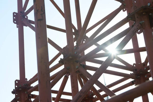 Steigerelementen Constructie Metalen Steigerbuizen Staven Gegevens Van Bouwplaats Brugsteun Industriële — Stockfoto