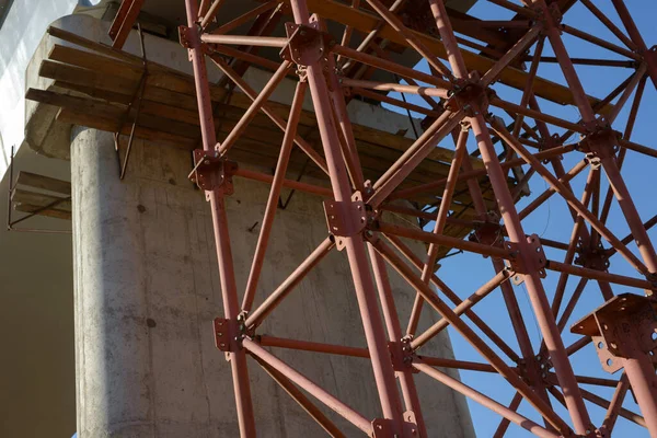 Andaimes Elementos Construção Andaimes Metal Tubos Barras Detalhes Canteiro Obras — Fotografia de Stock