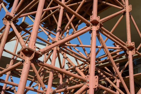 Andaimes Elementos Construção Andaimes Metal Tubos Barras Detalhes Canteiro Obras — Fotografia de Stock