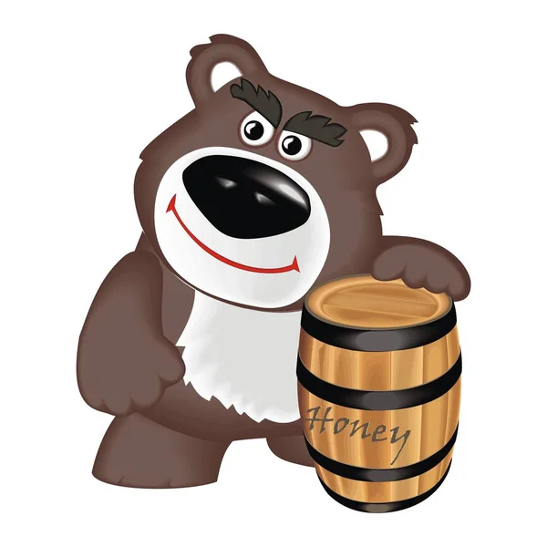 Dessin vectoriel ours et baril miel — Image vectorielle