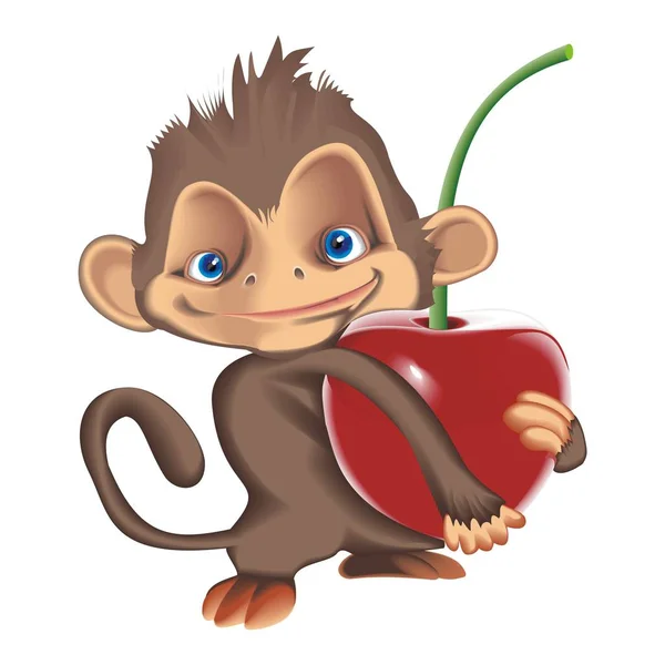 Vektorové ilustrace opice s cherry — Stockový vektor